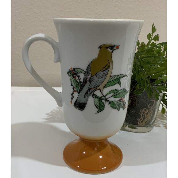 Vtg 1960's Fred Roberts Songbird Orange Pedestal Irish Coffee Tea Mug Cup Japan - Picture 1 of 8